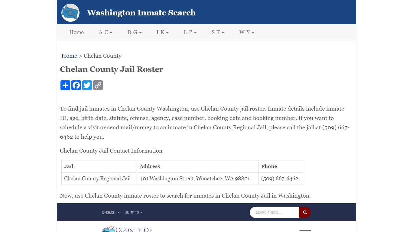 Chelan County Jail Roster - Washington Inmate Search